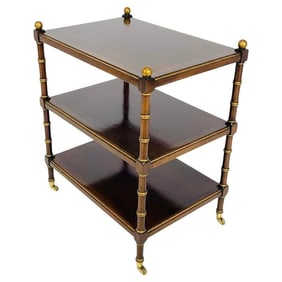Three Tier Side Table With Gold Gilt Accents & Casters, England 1940's