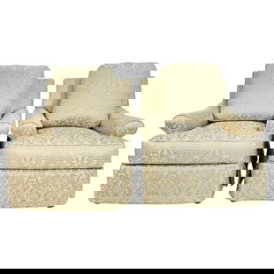 Pair of Lounge Chairs made in the United States by R. Jones & Associates: Vintage set of lounge chairs designed and manufactured in the United States by R. Jones & Associates. The pieces are very wide and very comfortable, the cushions are soft, the fabric feels like silk.