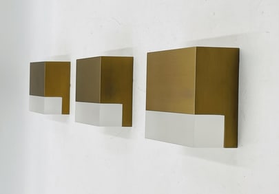 Set of 3 Mortar Wall Sconces by Visual Comfort Modern – Brass Finish with Frosted Acrylic Diffuser