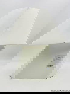 "Herrero" Table Lamp by Kelly Wearstler for Visual Comfort – Geometric White Plaster Finish: Designed by Kelly Wearstler for Visual Comfort, the Herrero Medium Table Lamp features bold geometry and a minimalist sensibility. Its sharply faceted base, finished in white plaster, supports a disti