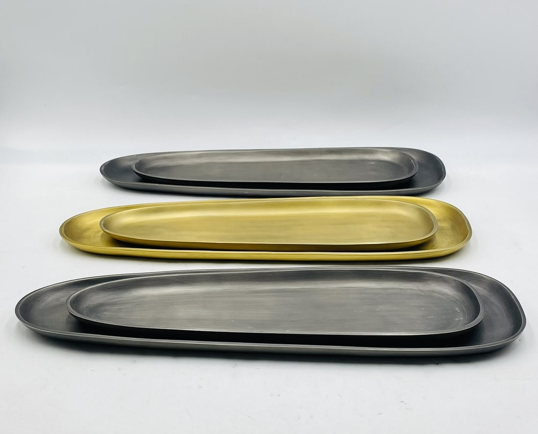 Set of 6 Modern Elongated Metal Trays in Brass and Antique Nickel Finishes (1 of 18)
