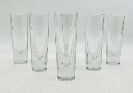 Set of Six Murano Glass “Bullet&rdquo; Highball Glasses by Carlos Moretti, Italy, 1960s: A sleek and sculptural set of six Murano glass highball glasses designed by Carlos Moretti in Italy during the 1960s. These handblown pieces feature the signature “bullet&rdquo; form — tapering up