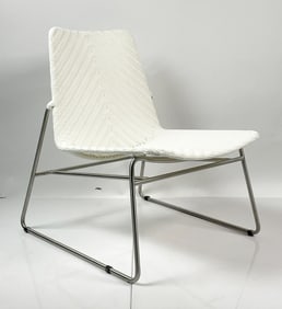 Contemporary White Woven Lounge Chair with Stainless Steel Frame