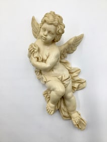 Italian Cherub Sculpture by A. Santini in Ivory-Tone Resin