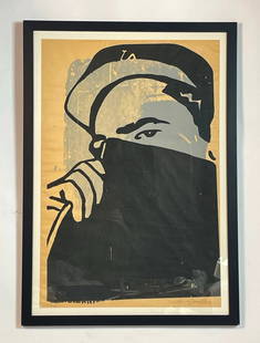 Ryan Graeff Bandit — Limited Edition Urban Portrait, 11/20, Hand Signed: Bold and iconic serigraph titled Bandit by contemporary Los Angeles-based street artist Ryan Graeff. This striking print features a masked figure rendered in high-contrast black and gray tones