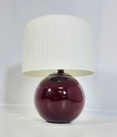 Haeger Burgundy Ceramic Table Lamp with White Pleated Shade