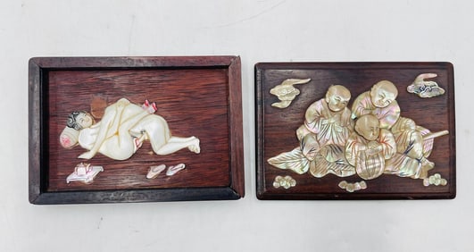 Vintage Asian Mother-of-Pearl Inlaid Rosewood Box – Erotic & Monastic Scenes