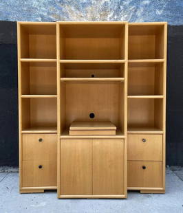 3 Piece Display Cabinet/Secretary Desk: Rare 3-piece display cabinet/Secretary desk with shelves. The piece dates from the 1980s, lots of storage and shelves. The piece has filing drawers and space for a computer system. The piece is in