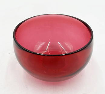 Vintage Studio Glass Bowl by Correia Art Glass, Signed & Dated 2006: Beautiful studio glass vase designed and manufactured in Venice California by Steven Correia from Correia Art Glass. The piece has a beautiful red color. Signed and dated 2006. Measurements: 2.75