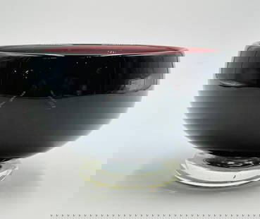 California Studio Art Glass Bowl by Correia Art Glass, Signed & Dated 2000: Stunning and large studio art glass bowl by Correia art glass of Santa Monica California. The bowl is signed and dated 2000. Measurements: 7.25 inches in diameter x 4.25 inches high. All items are
