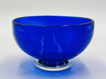 Studio Glass Bowl by Correia Glass, Signed & Dated, Certificate of Authenticity: Beautiful handblown studio glass bowl designed and manufactured by Correia Glass. The piece has a beautiful cobalt blue color. The piece is signed and dated 2005. Measurements: 4.25 inches high x