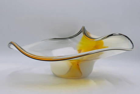 Large Studio Glass Bowl by Janet & Rick Nicholson of Nicholson Glass, Signed & Dated 01: Stunning studio art glass bowl by American Artists Janet and Rick Nicholson of Nicholson Glass. The piece is part of the WAVE series and it is just mesmerizing. The piece is signed and dated 01 by