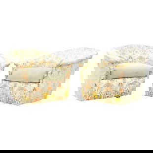 Pair of Swivel Lounge Chairs in Chinoisiere Fabric by J. Robert Scott: Pair of swivel lounge chairs designed and manufactured in Inglewood California by J. Robert Scott.The chairs were custom made for a company called Vice Versa L/CGA.The chairs are upholstered in a beau