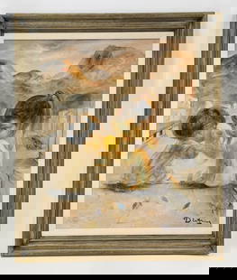 Oil on Canvas by Dietrich Grunewald (US 1916-2003) titled -First Bite- dated 1966: Vintage oil on canvas painting by American artist Dietrich Grunewald (1916-2003).The piece is titled -First Bite- painted or inspired in Guadalajara Mexico, dated 1966.Hand signed.Measurements:37 inch