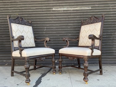Set of 10 High Back Chairs With Carved Wooden Frames