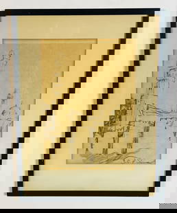 Castle Drawing on Pencil by Los Angeles Artist Z. Charlotte Sherman: Vintage drawing on pencil depicting a castle by Los Angeles artist Z. Charlotte Sherman. The piece is signed by the artist. Measurements: 16.75 inches high x 12.75 inches wide x .50 inch projection