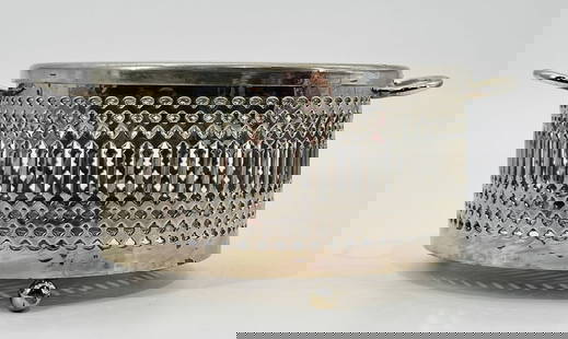 Vintage Silver-plated candle burner, made in England: Silver-plated food warmer or candle burner made in England. Labeled. Measurements: 6.50 inches wide (with handles) x 5 1/8 inches deep x 3 7/8 inches high. All items are sold as is. The auction