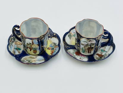 Pair of Imari style Tea Cups and Saucers: This stunning pair of tea cups and saucers are painted in rich Imari style tones and colors, Delicate to the touch and exquisite detail. The pieces are marked at the bottom as shown in the images. 