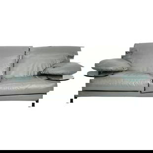 Iconic 1980s Paolo Piva 'Arca' Sofa for B&B Italia with Glass Arm Trays: Designed by Paolo Piva for B&B Italia in the 1980s, this iconic 'Arca' two-seat sofa features a distinctive postmodern silhouette with generous cushions upholstered in gray leather. The armrests integ