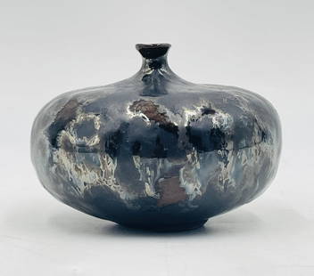 Doyle Lane Glazed Ceramic Weed Pot, California Studio Pottery, 2.5" H: A striking example of mid-century California studio pottery by Doyle Lane (1925–2002), this small-scale weed pot is a testament to Lane’s mastery of glaze chemistry and organic form. Measuring 2.5