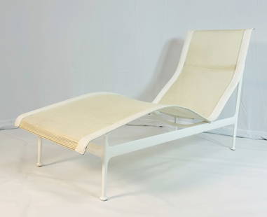 Lounge by Richard Schultz for Knoll, Labeled: Vintage lounge chairs designed by Richard Schultz and manufactured by Knoll. The chair is made of aluminum with a white enamel finish, upholstered in leather and mesh. The piece retains the original l