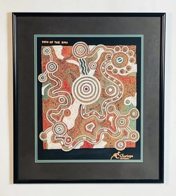 Australian Aboriginal Art Titled "Path of the Emu" Churinga Australia