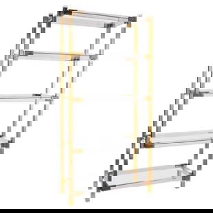 Lucite & Brass Etagere with Five Shelves by Charles Hollis Jones, USA 1960s: Introducing the Lucite & Brass Etagere with Five Shelves by Charles Hollis Jones, the perfect addition to your modern home d?cor.This stunning brass and glass shelf features five shelves made of c