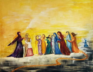 Surrealist Nail Painting by Los Angeles Native Ghina Choate: Vintage surrealist nail painting by Los Angeles native Ghina Choate. The piece is signed but unframed. Measurements: 24 inches high x 30 inches wide. All items are sold as is. The auction house