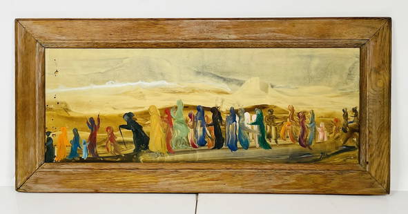 Surrealist Nail Painting by Ghina Choate, Signed: Vintage surrealist nail painting on paper by Los Angeles native, Ghina Choate. The painting is signed and framed. Measurements: 37.50 inches wide x 17.50 inches high 1 inch projection from wall. 