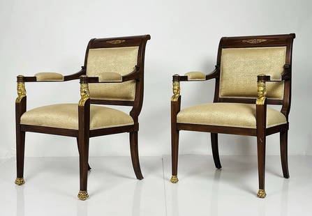 French Empire style Mahogany Armchairs Giltwood: Introducing our exquisite French Empire style Mahogany Armchairs Giltwood, a timeless addition to any luxurious living space. These stunning armchairs embody the opulence and elegance of the French Em