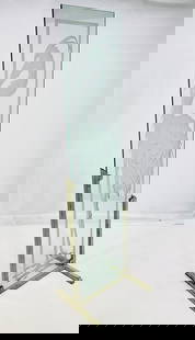 Stunning Etched Art Glass Sculpture on a Metal Stand: Stunning etched art glass sculpture on a metal stand depicting a crane. The piece is very tall and imposing. Measurements: 73.5 inches high x 20.50 inches wide (including metal stand) x 18 inches