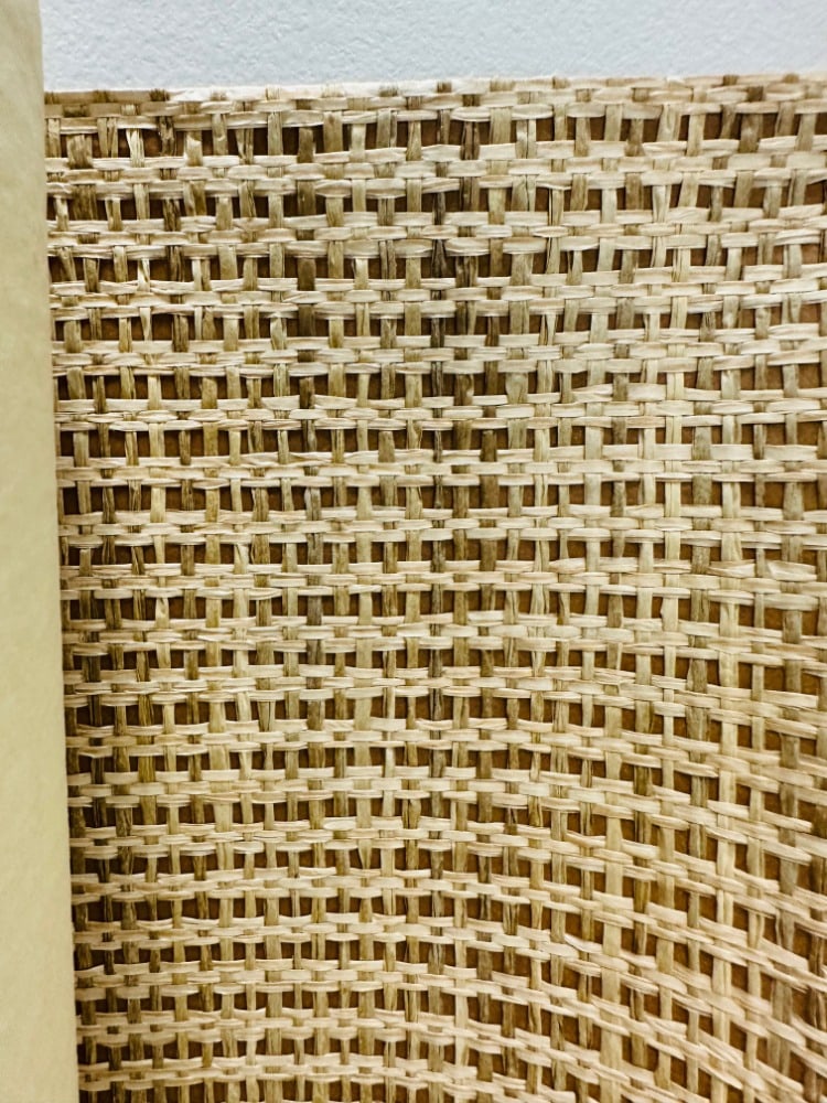 Set of 4 Rolls of Raffia Wall Covering by Gregorius Pineo for Kneedler-Fauchere, PW-28: Set of 4 rolls raffia wall covering/wall paper designed by Gregorius Pineo and manufactured in Japan by Kneedler-Fauchere.basket-weave deign item # PW-28 Run #2529. All of the rolls are unused in orig