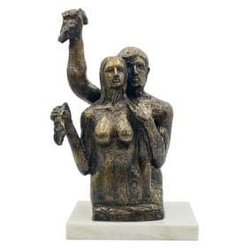 "Tiren la Primera Piedra" Bronze Sculpture by Victor Salmones, Signed 1/11, on Marble Base