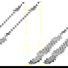 Monumental pair of Marble Lamps made in Italy: Monumental pair of Italian made marble lamps having gilded-octagonal wooden bases and long brass necks.The lamps have beautiful lines, they are very tall and very well executed.The pieces have the ori