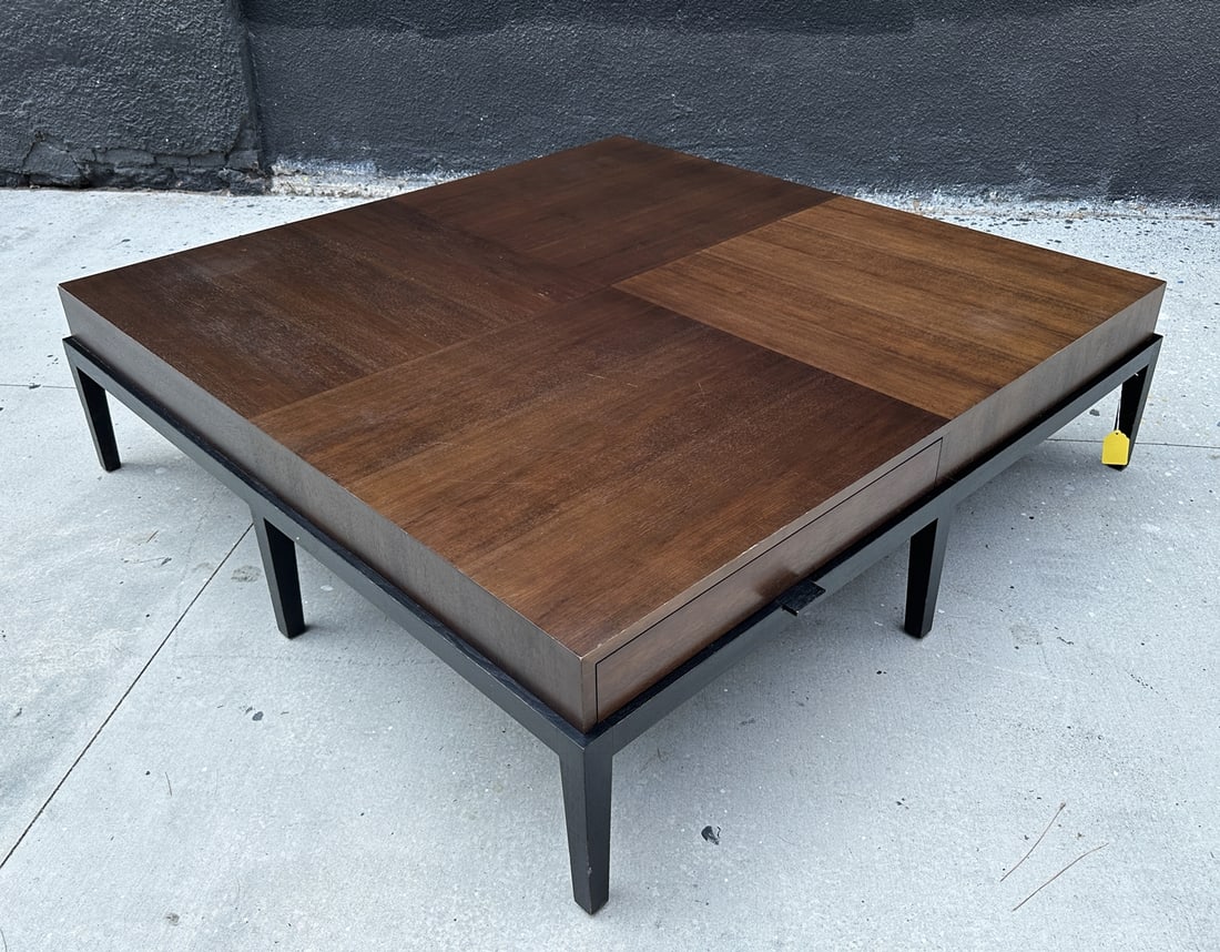 Large Coffee Table by Christian Liaigre for Holly Hunt: Large Coffee Table designed by Christian Liaigre for Holly Hunt. The table has a beautiful wood grain, 2 drawers and is solidly built. The table retains the original label. Measurements: 59 inches wid