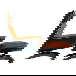 Leather & Wood Lounge Chair & Ottoman made in Italy by Giorgio Saporiti, Labeled