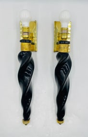 Pair of Murano Glass Wall Sconces With Brass Accents