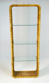 Wicker & Glass Etagere Made in the USA by Founders, Circa 1960s
