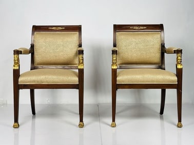 French Empire style Mahogany Armchairs Giltwood
