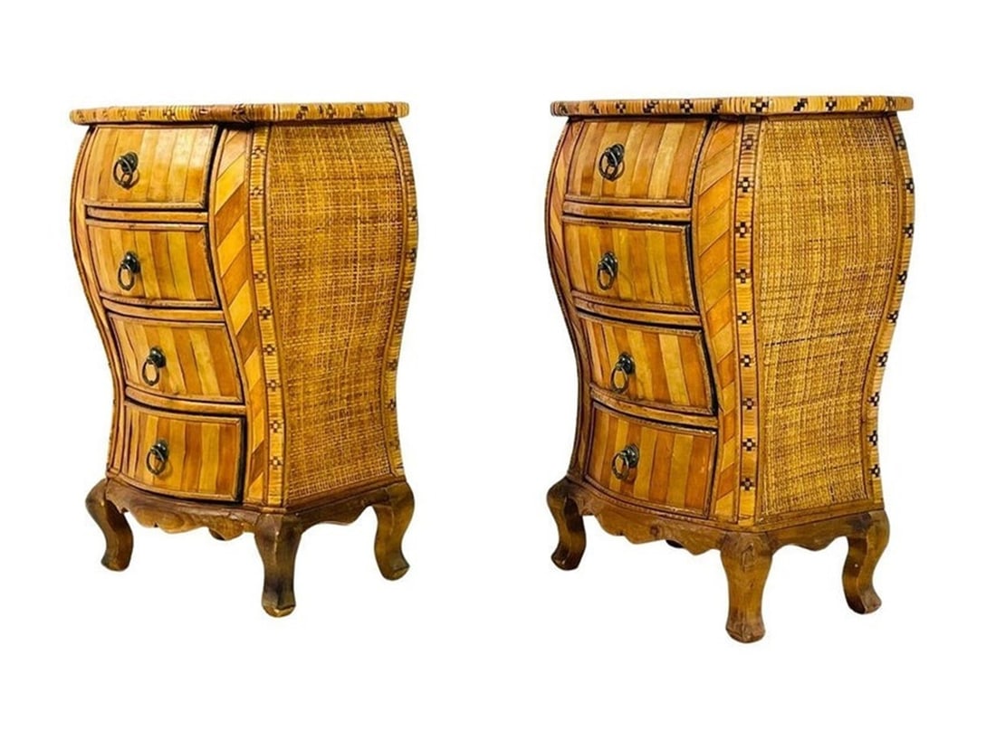 A Pair of Anglo-Indian Style Rattan & Wood Inlay Nightstands (1 of 20)