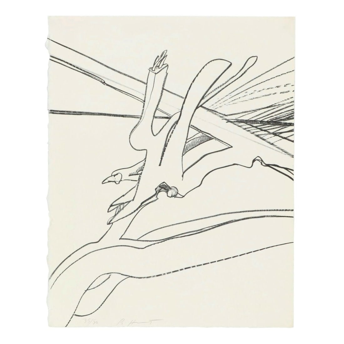 Abstract Lithograph by Richard Howard Hunt (American 1935-2023), Hand Signed & Numbered: Richard Howard Hunt (American 1935-2023)Untitled (abstract), 1972Lithograph on paperSigned to lower centerEditioned 35 / 50 to lower leftRichard Hunt is known for his abstract figural and nature theme