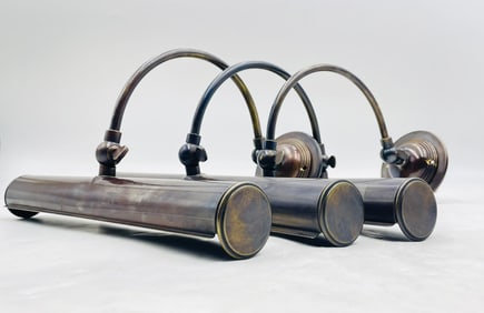 Set of Mid Century Style 3 Wall Sconces in Antique Brass