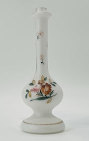 White Frosted Glass Floral Gold Rim Stem Flower Bud Vase, Western Germany