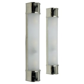 Pair of Polished Nickel and Glass Wall Sconces