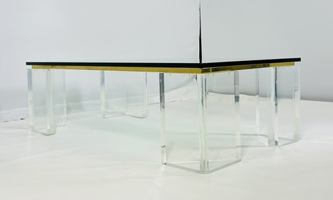 Stunning Lucite, Brass & Glass Coffee Table After Karl Springer
