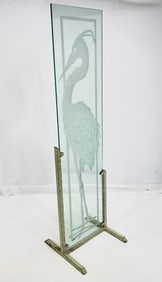 Stunning Etched Art Glass Sculpture on a Metal Stand