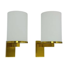 Pair of Brass & Glass Sconces attb to Jean Perzel