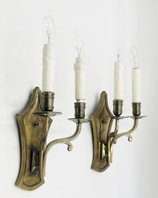 Pair of Bronze Wall Sconces With two Arms Each, Attb to Vaughan Designs