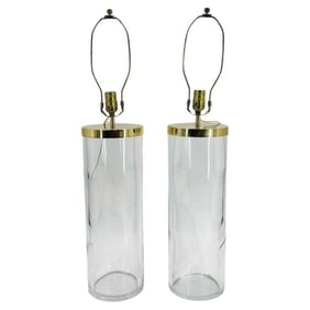 Pair of Glass & Brass Table Lamps By Chapman, USA 1970's