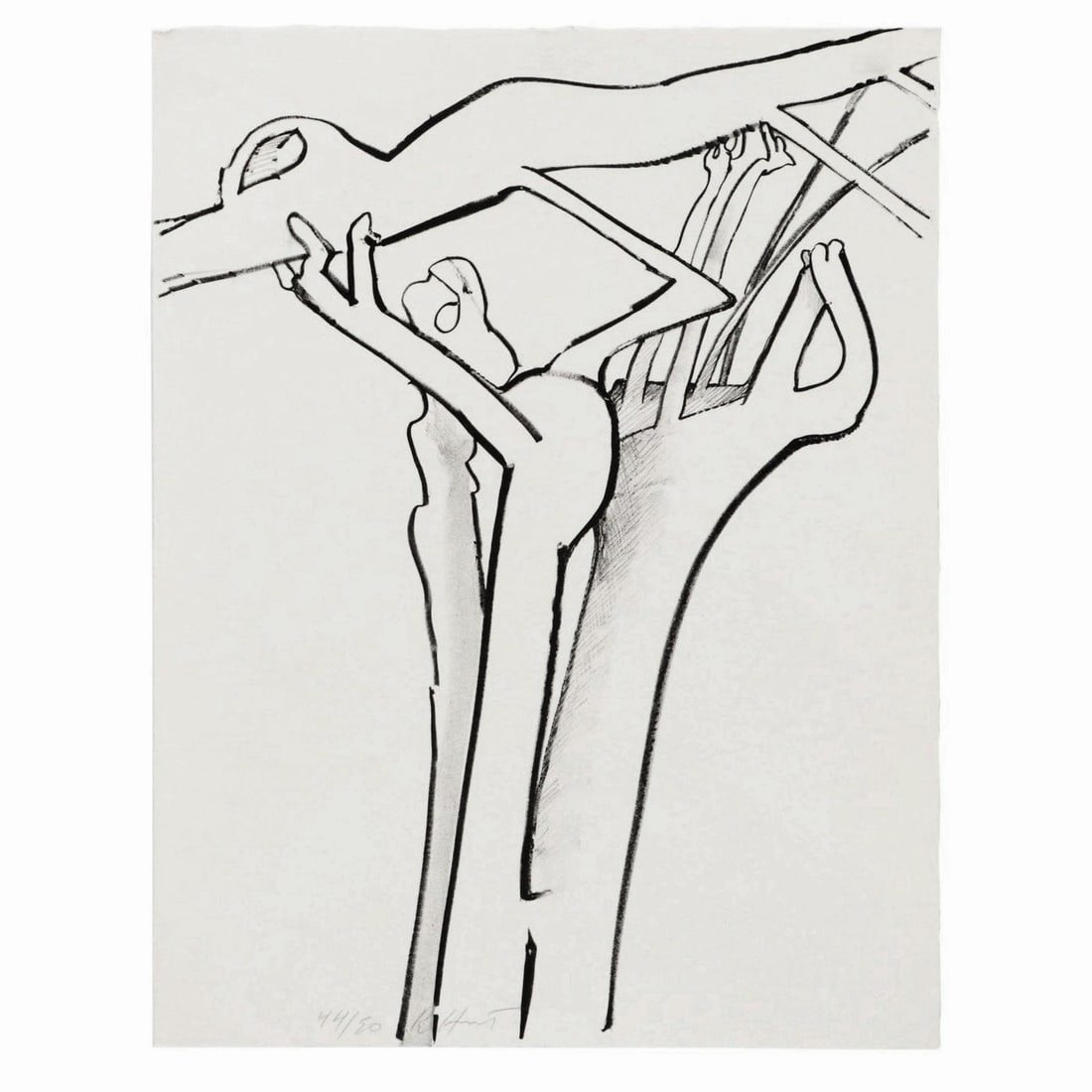 Abstract Lithograph by Richard Howard Hunt (American 1935-2023), Hand Signed & Numbered: Richard Howard Hunt (American 1935-2023)Untitled (abstract), 1972Lithograph on paperSigned to lower centerEditioned 44 / 50 to lower leftRichard Hunt is known for his abstract figural and nature theme